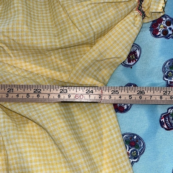 Extra Large lightweight yellow and white checkered printed dress w/ embroidery - Picture 7 of 8